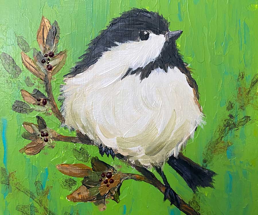 Chickadee with Green Background