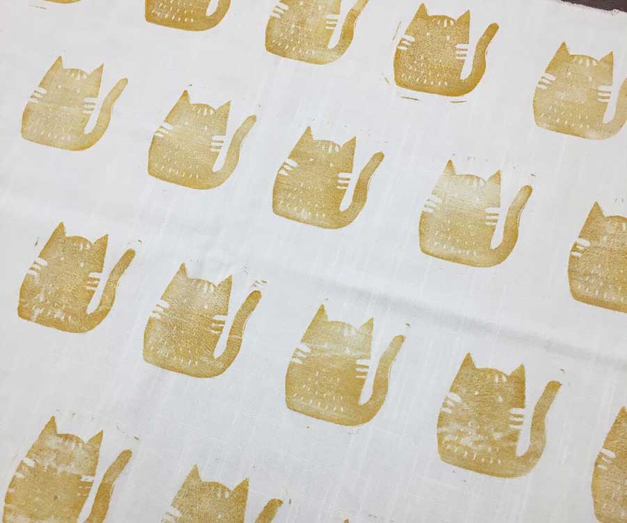 Block Printed Cats on Fiber